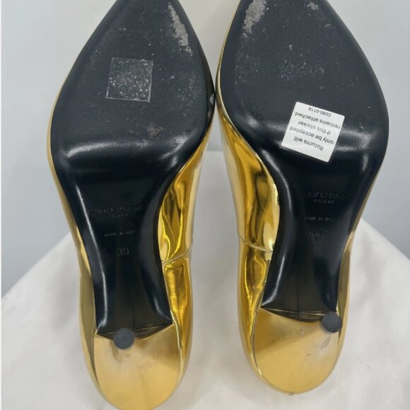 Saint Laurent Paris Kiki Gold Patent Leather Women Pointed ToHeels Shoes Size 39 - Picture 11 of 12